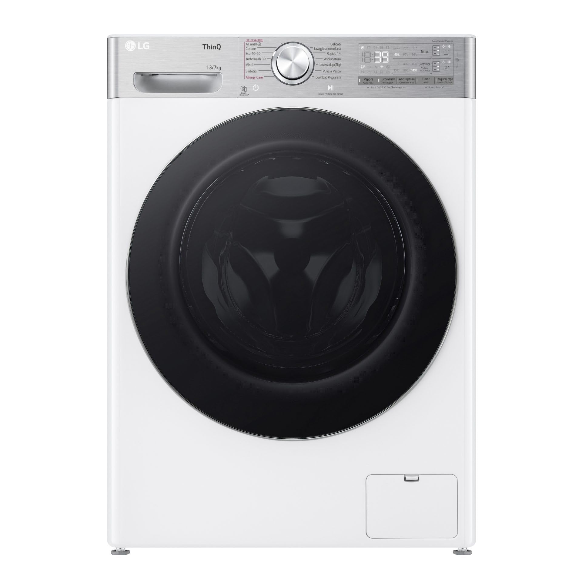LG AI DD D4R9513TPWC Lavadora Secadora 13/7 kg Serie R9 Clase D Lavadora Secadora 1.400 RPM TurboWash 360 Vapor Steam+ y Antiarrugas, Dosificación Automática, Wi-Fi, Blanco