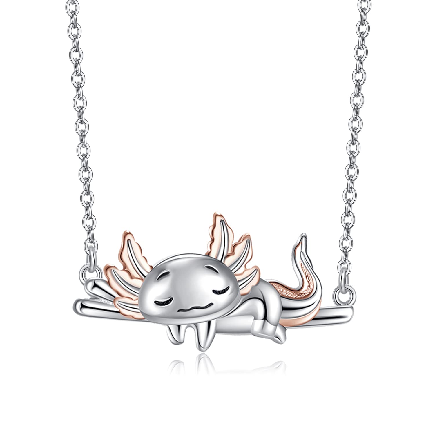Axolotl/Moon Cat/Pig/Squirrel/Dolphin/Frog/Elephant/Axolotl Necklace for Women Girls 925 Sterling Silver Cute Animal Pendant Necklace Gifts Charm Jewelry for Pet Lover