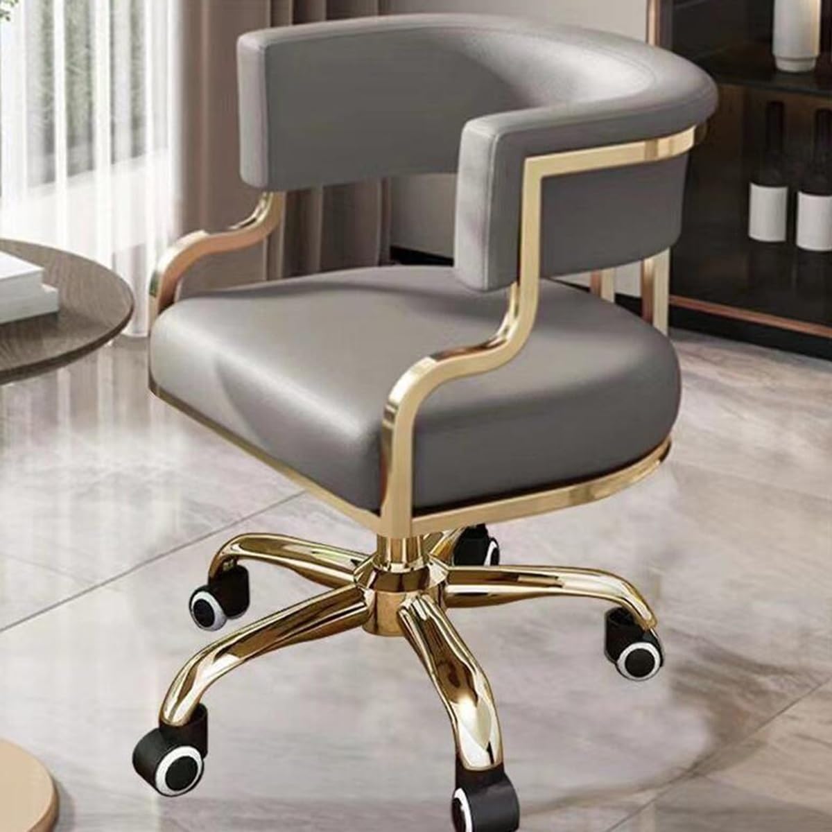 HTTGDGDH Ergonomic Pu Leather Executive Office Chair - Adjustable Height 360° Swivel Padded Backrest - Stylish Recliner For Home & Office Perfect Makeup Chair,Grey