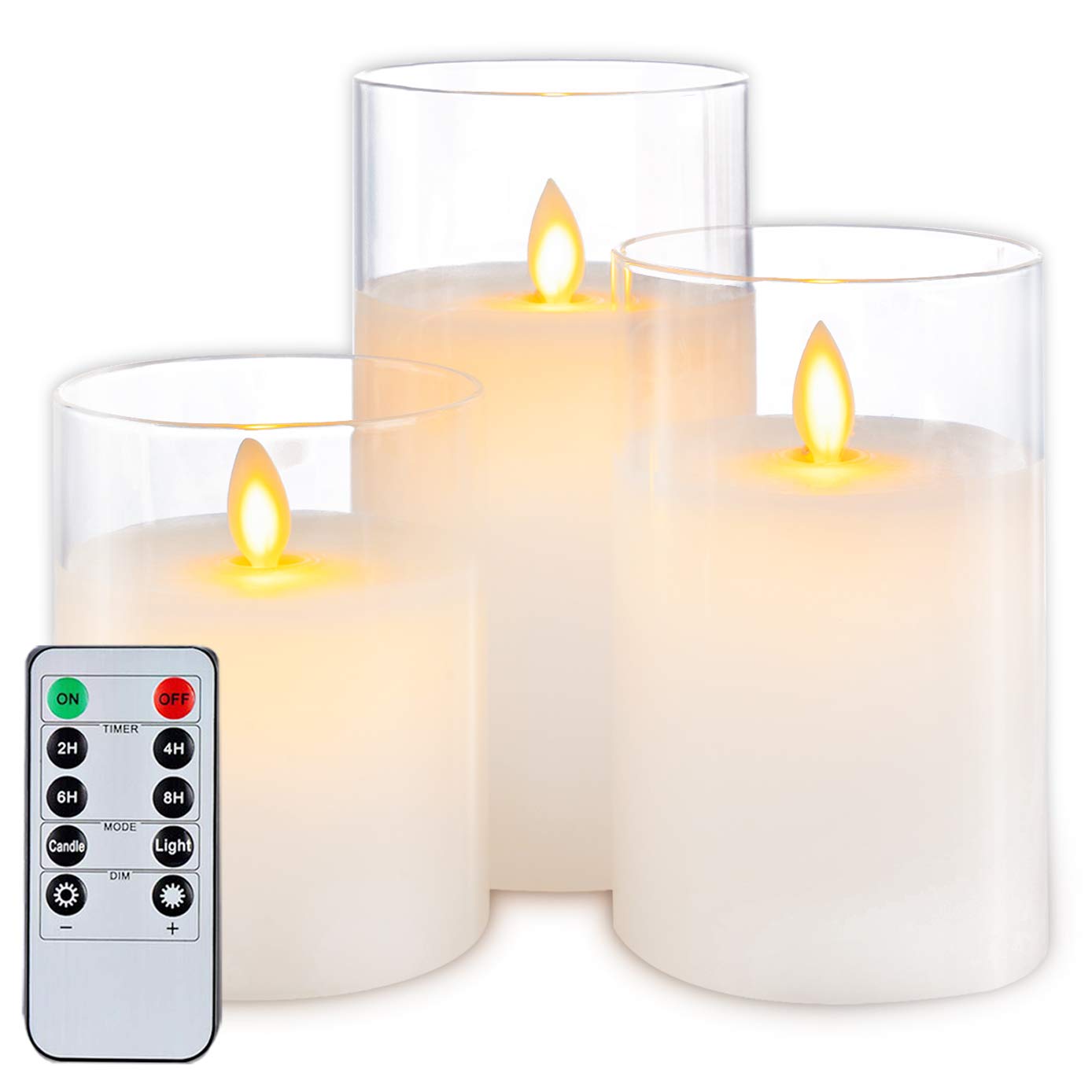 5plots Pure White Flickering Flameless Candles, Battery Operated Glass
