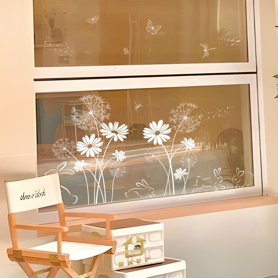 Window Decals for Glass Windows - 2 Pcs Floral Cling Stickers, 11.8x23.6 Inch Reusable Static Window Clings, Botanical Flower Stickers for Home Decor, Easy to Apply & Remove (Art Deco, B)
