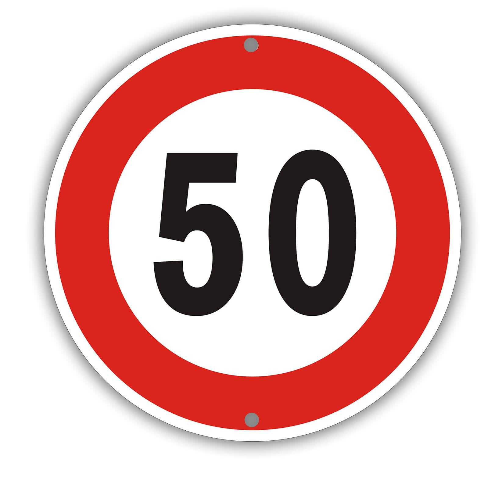 Felexdo Maximum speed 50 km, Ø 30 cm Traffic sign made of aluminium Reflective, weatherproof Easy installation for outdoor use