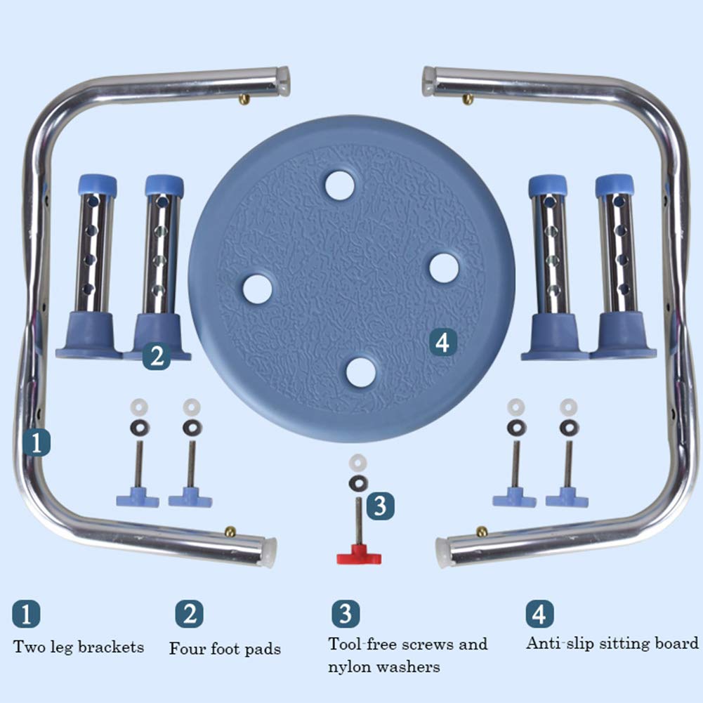 CYY Taburete de Ducha Antideslizante para Ancianos Discapacitados,Plástico y Aluminio Silla de Ducha-Regulable en Altura,Montaje Sin Herramientas(Azul/150KG Cargable)