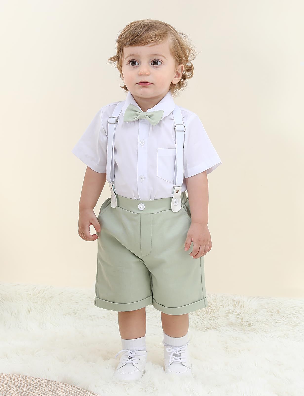 mintgreen Bébé Garçon Costumes 2PCS Pâques Formel Chemise Pantalon Nœud Papillon Bretelles Set 3-18 Mois