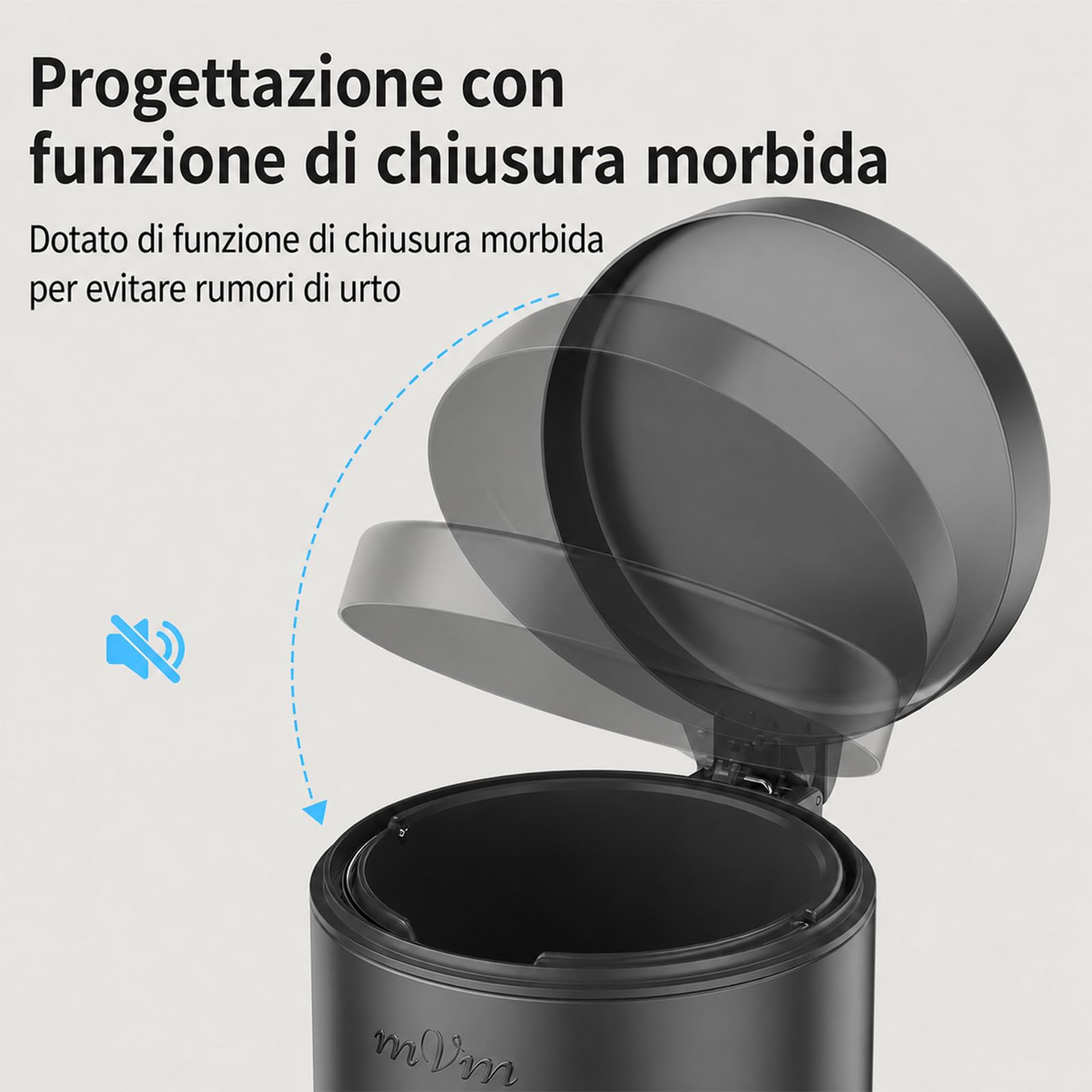 mVm Pattumiera Rotonda in Acciaio Inox con Pedale, Coperchio Bombato Soft Close, Secchio Interno Rimovibile, per Bagno e Cucina, 30L