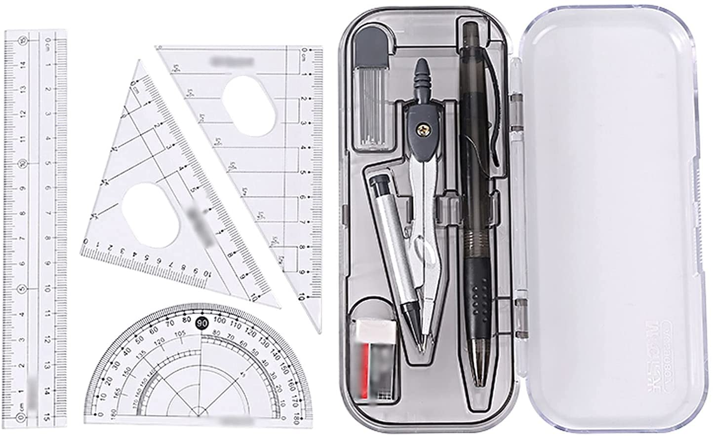 AKAZI Geometrie-Set Mathematik-Kompass Mathematik-Kompass und Winkelmesser Geometrie-Werkzeug-Set Geometrie-Set Aufbewahrungsbox Bürobedarf Schwarzes Kompass-Set