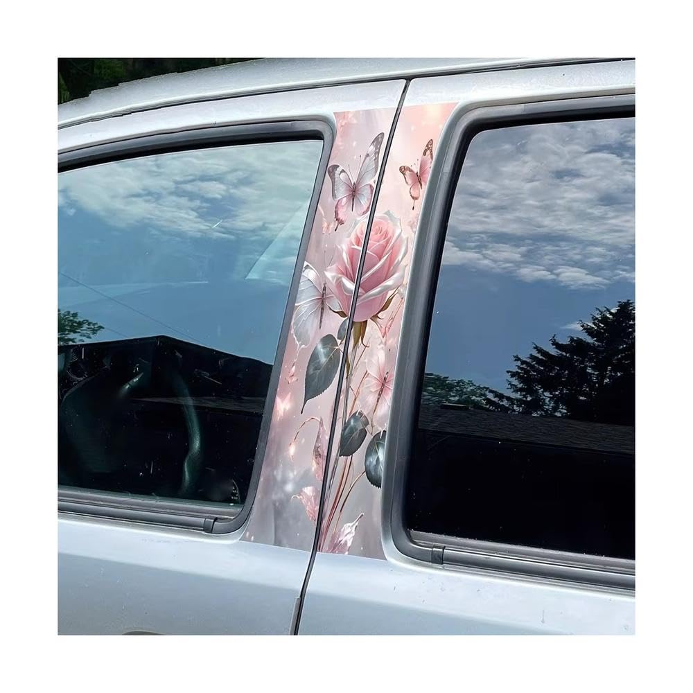 Bertdcx One Color Pink Rose B-Pillar Sticker Vinyl Easy To Install Scratch Resistant Auto Parts