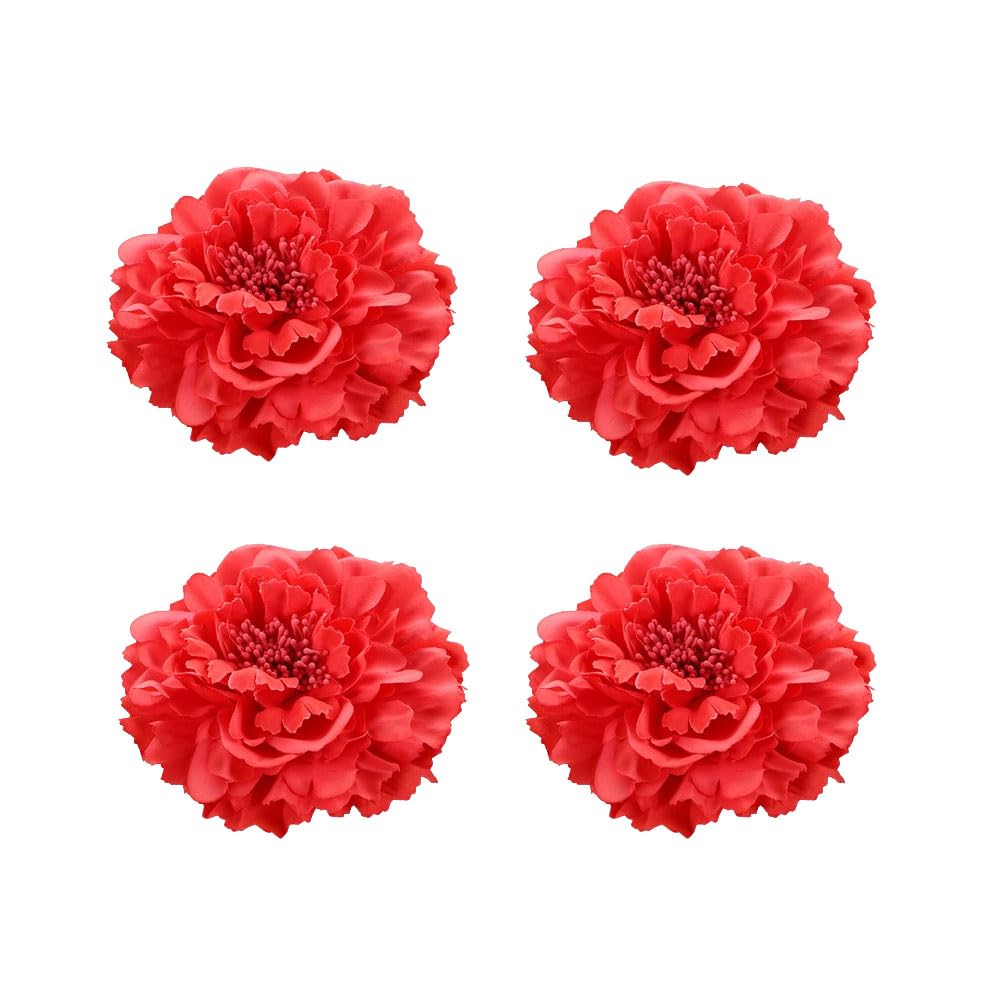 Koolgil Women's 4Pcs Bohemia Peony Flowers Hairpin Hair Clip Flower Brooch for Travel Party Festivals PF-22 (Watermelon)