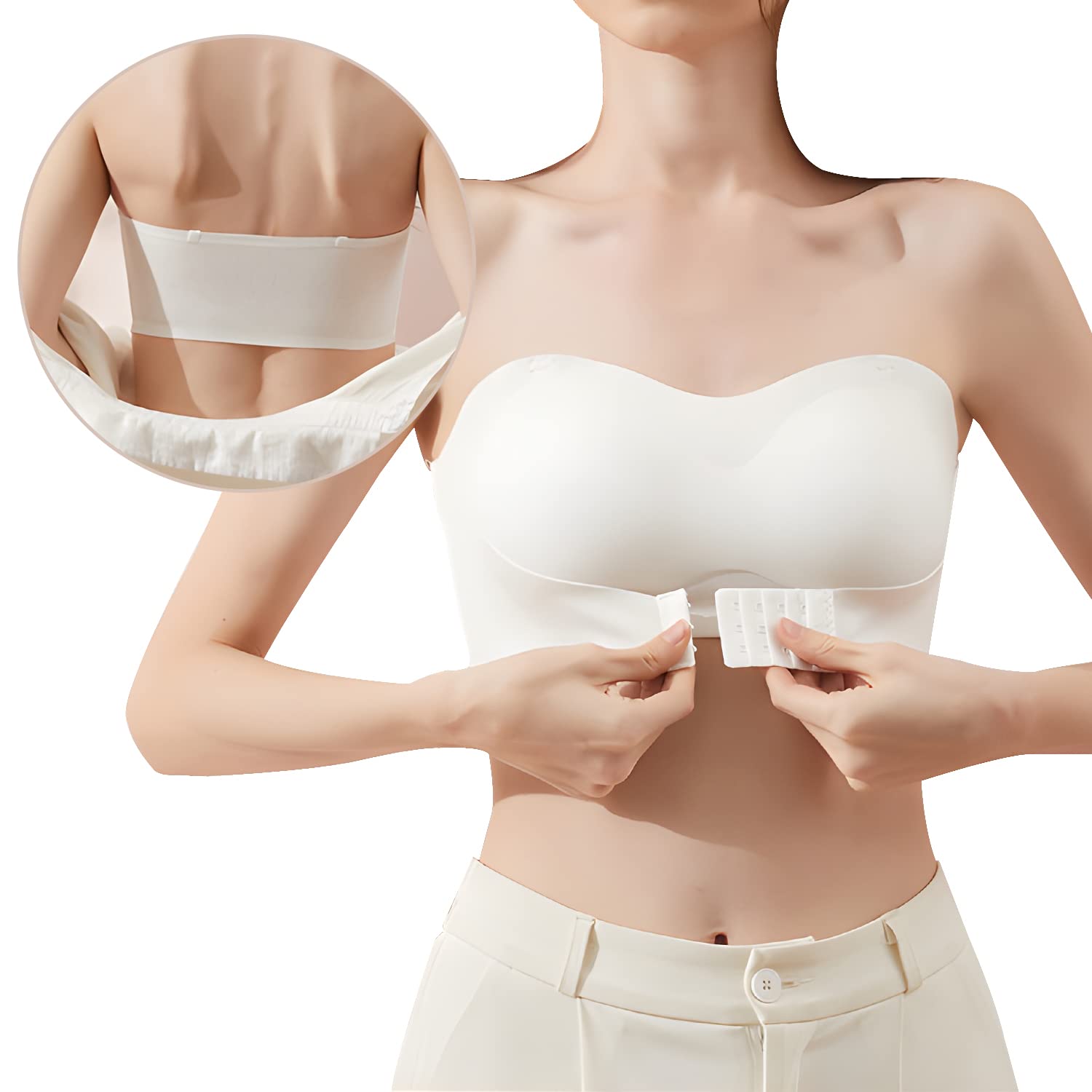 Women's Strapless Bralette Tube Top Bras Lightweight Gathered Seamless Low-cut Backless for Wedding Dress Air Invisible Bra Sweet Comfort Underwear Soft Push Up Lingerie White