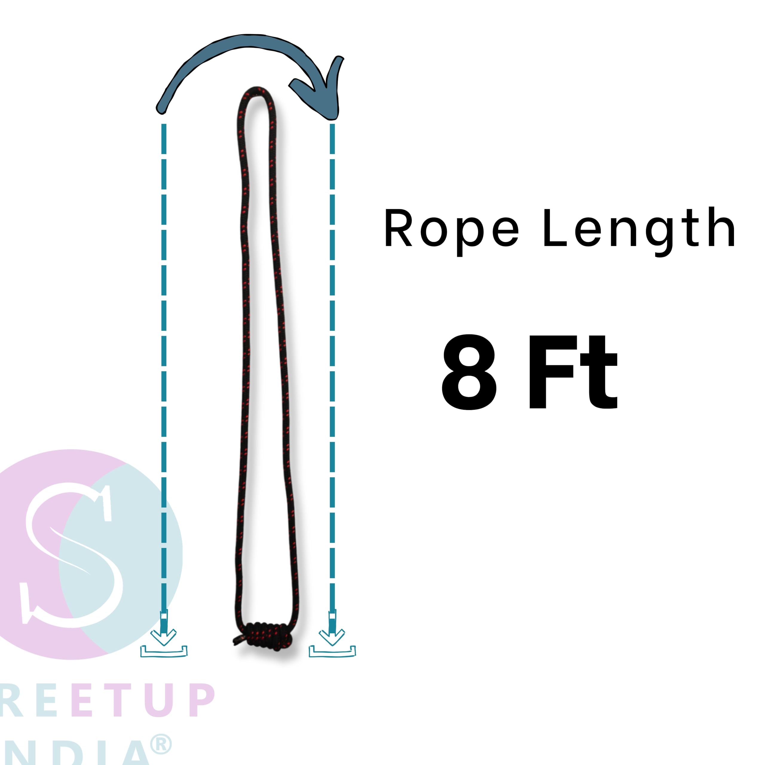 Streetup India® Iyengar Yoga Anti-Gravity Cotton 8FT Long Yoga Wall Rope for Stretch/Flexiblity/Exercise and Iyengar Yoga (Black, 8FT-With Hook) 2