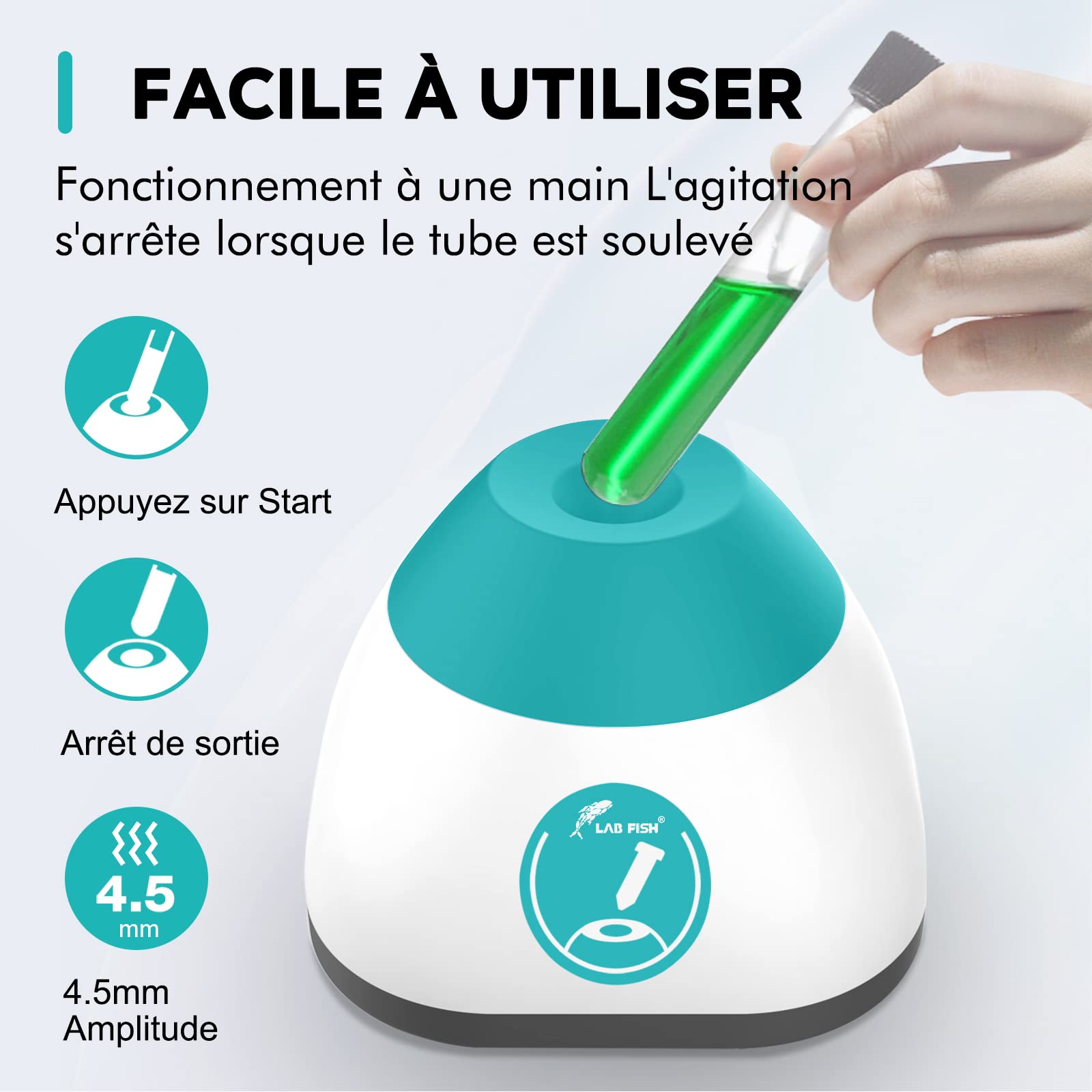 LAB FISH Mélangeur Vortex Fonction Tactile Agitateur Peinture de Laboratoire pour Tubes à essai, Peintures, Vernis à Ongles, Pigment, Mélange jusqu'à 50ML VM210