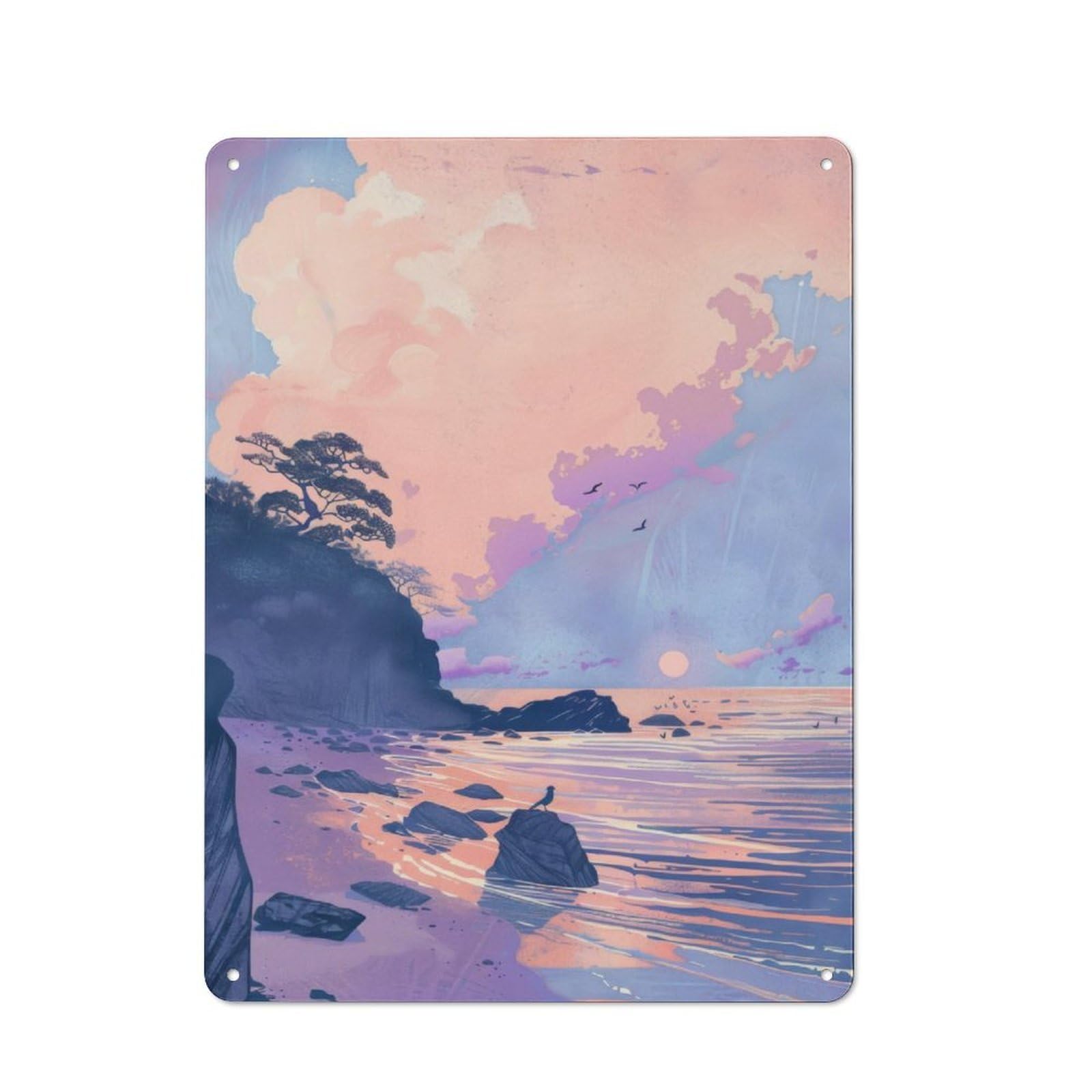 Junmoney Beach Sunset Retro Metal Wall Sign 40X30cm With For Living Room Wall, Housewarming Wall Decor For People Furnishing Living Room