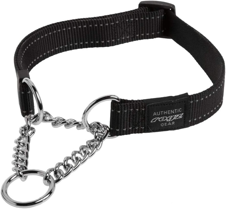 Reflective Nylon Choke Collar; Slip Show Obedience Training Gentle Choker for Large Dogs, Black