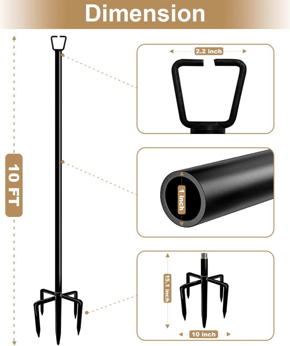 Queension 10FT Plug Floor String Light Poles for Outdoor String Lights for Garden, Backyard, Patio Lighting Stand for Parties, Bistro & Weddings, 2 Pack