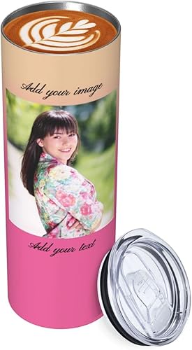 Miniatura 5 de Vaso delgado personalizado con imagen de texto fotográfico, taza de café aislada de acero inoxidable de 20 onzas, taza de viaje, tazas de