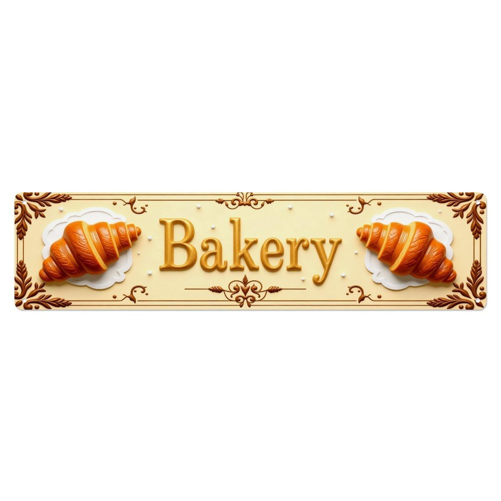 Bakery Croissant Pattern Ornate Metal Tin Sign Plaque