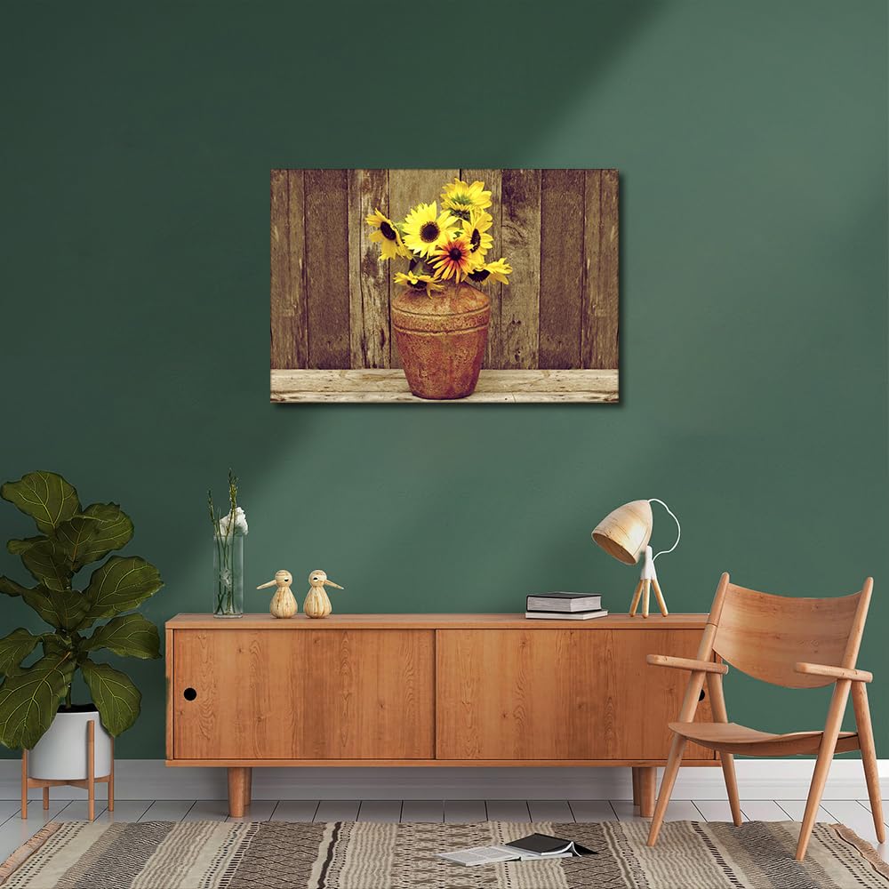 TISHIRON Canvas Wall Art Susan Flowers in a Rustic Vase Vintage Art Farmhouse Art for Home Office Bathroom Bedroom Stretched Giclee Framed Print Ready to Hang 6x24inch - Image 2
