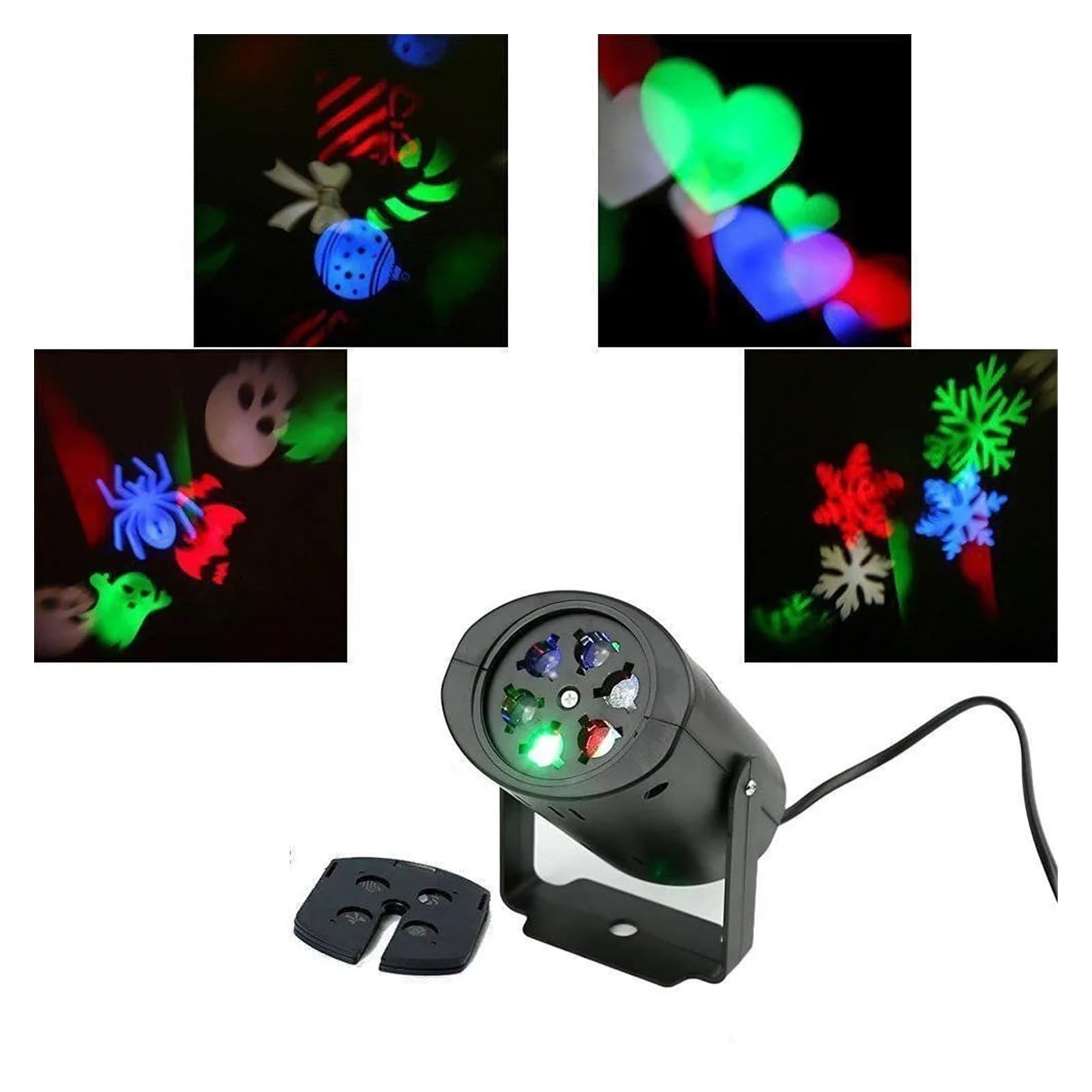 proiettore di luce, Illuminazione for DJ for feste di Natale a forma cuore, ragno neve, fiocco, pipistrello, con 4 lenti a motivi