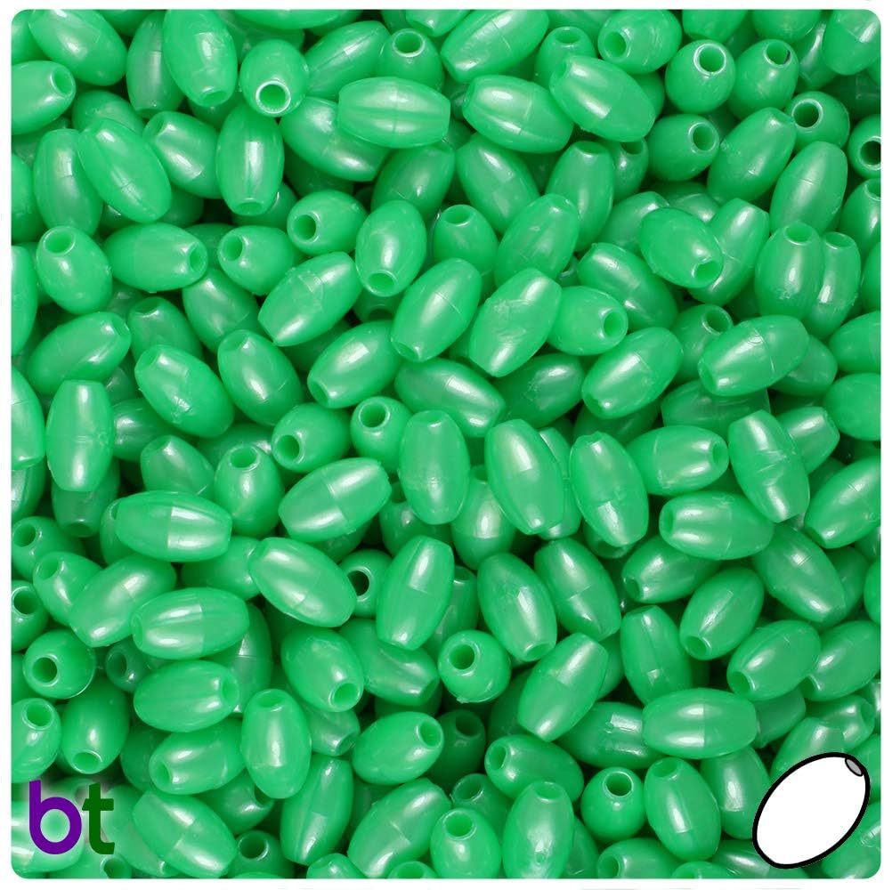 BeadTin Bright Green Pearl 9mm Oat Craft Beads (500pcs)