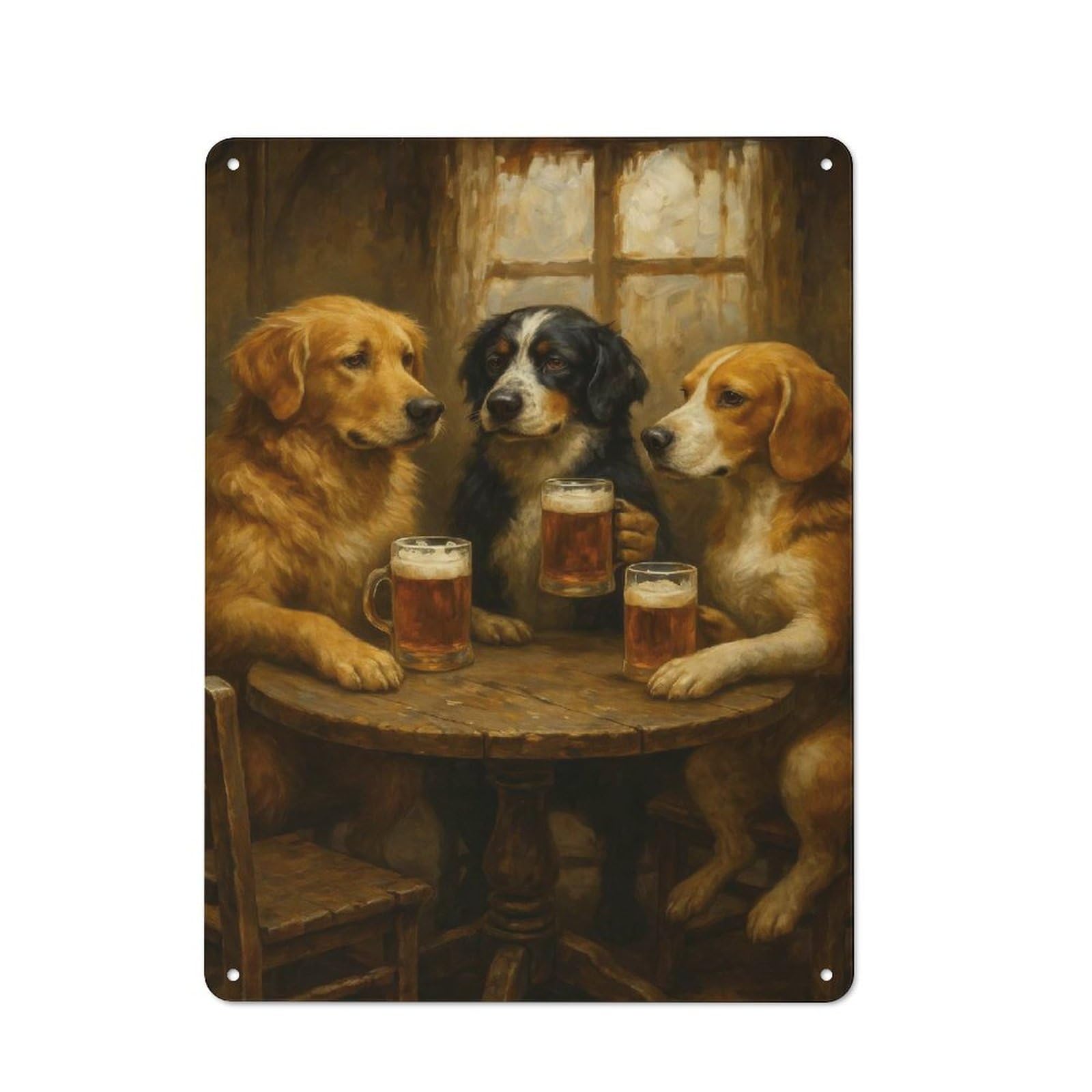 Junmoney Dogs Drinking Beer At A Pub Loft Style Metal Wall Art Sign 40X30cm Featuring Urban Room Decor For Loft, Studio, Office Or Creative Room