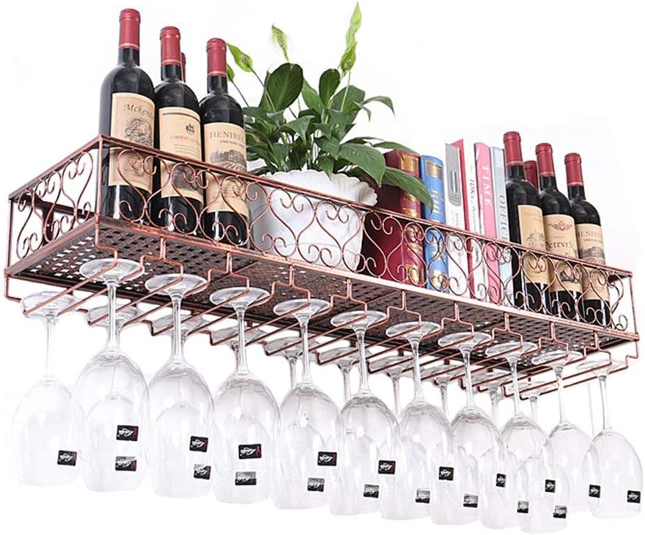 Étagère à vin murale industrielle en métal avec porte-verre suspendu pour salon