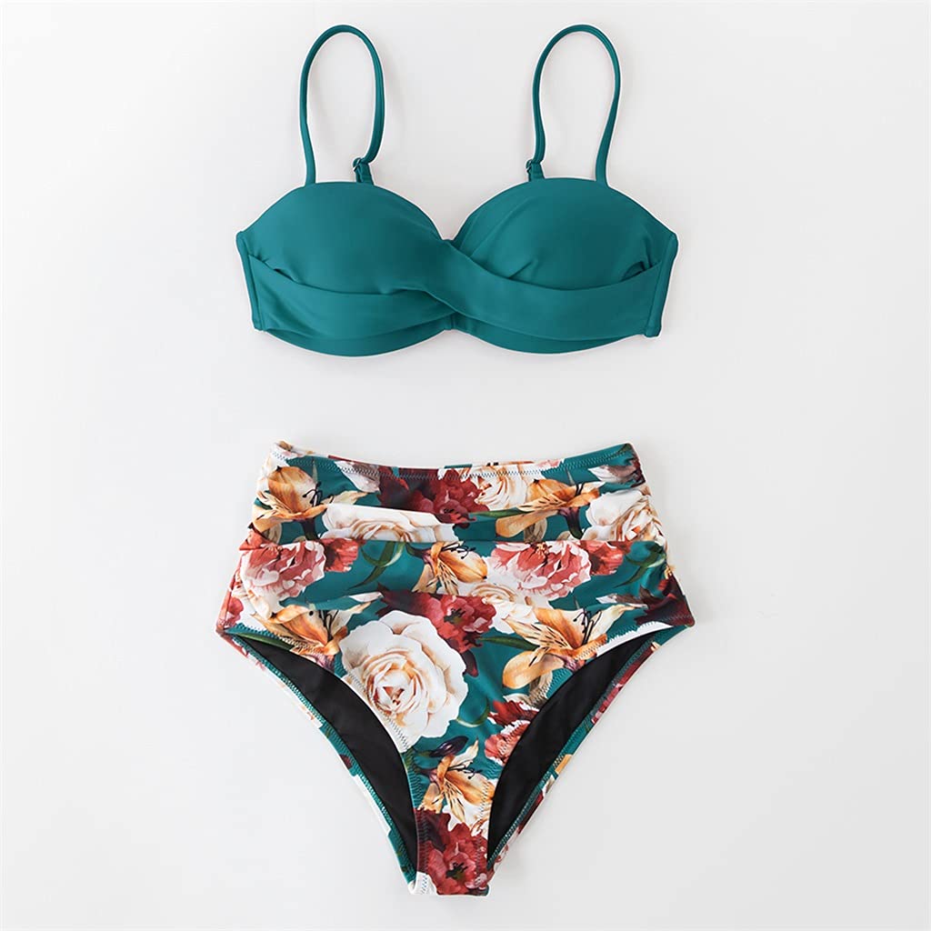 Red and Floral Push Up High Waist Bikini Sets Swimsuit Sexy Two Pieces Swimwear Women Beach Bathing Suits