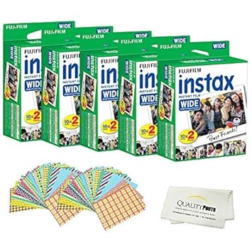 Fujifilm INSTAX Wide Instant Film 100 Pack - 100 Sheets - (White) for Fujifilm Instax Wide Cameras + Frame Stickers and Microfiber Cloth Accessories