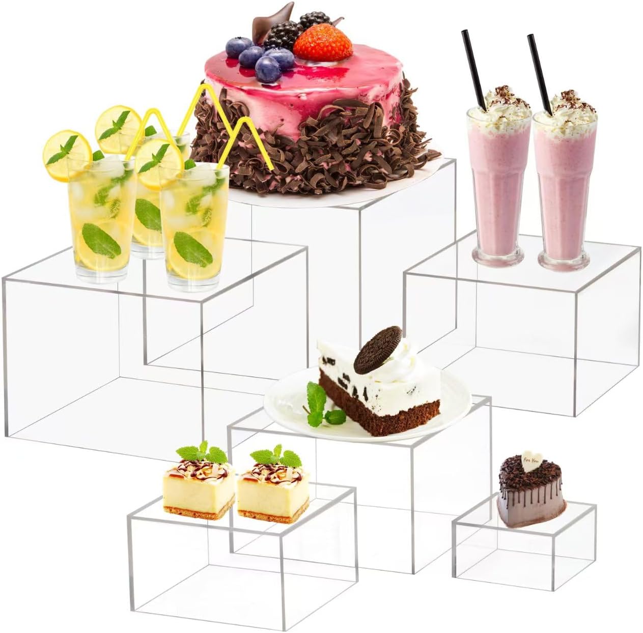 6 Pcs Clear Buffet Risers and Stands, Acrylic Food Risers for Buffet Table, Acrylic Risers Display Stands for Wedding Party, food display, Collectibles(8" 7" 6" 5.5" 4.5" 3")