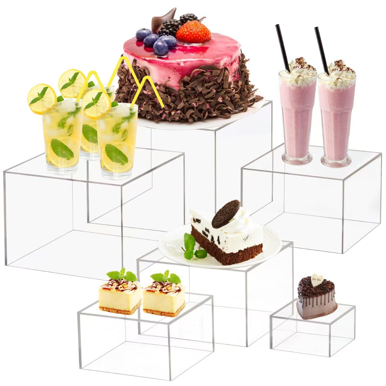HTRYBNES 6 Pcs Clear Buffet Risers and Stands, Acrylic Food Risers for ...