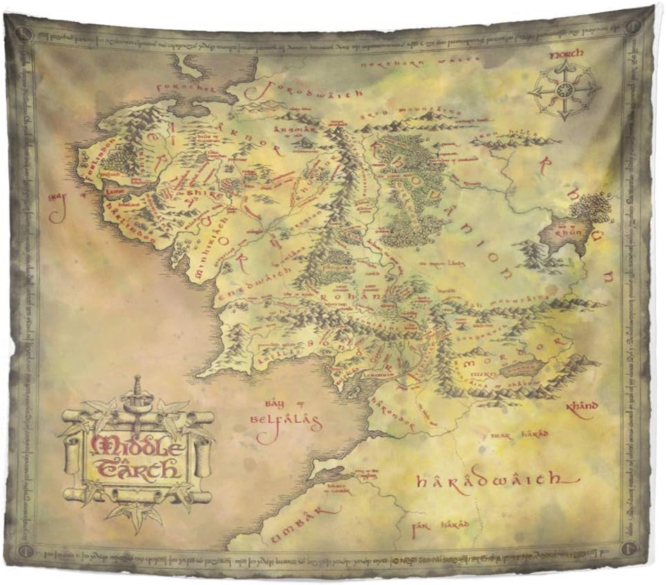 SSKBJTBDW Middle Earth Map Tapestry Soft Polyester Cotton Appropriate Size Nice Wall Hanging Decoration