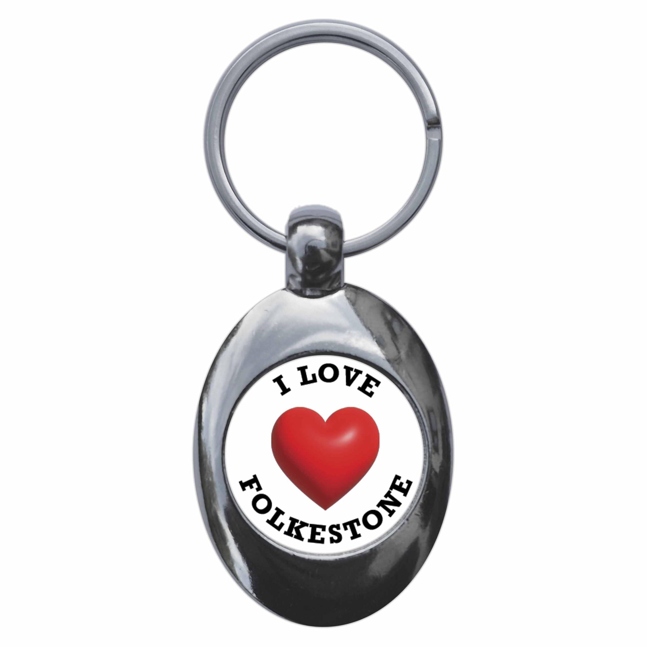Ozorath I Heart Love Folkestone Keyring Keychain With Trolley Coin