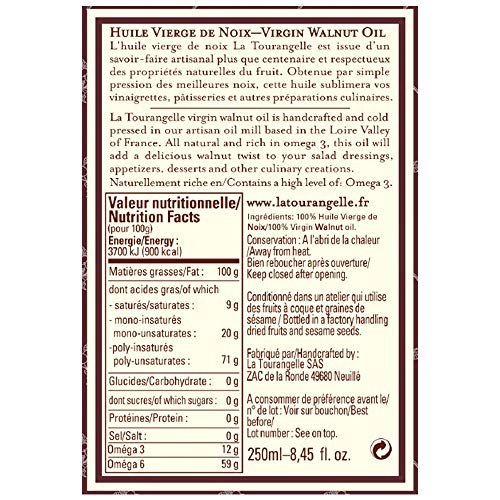 La Tourangelle – Reines Walnussöl – Intensiv nussig und köstlich – ideal zum Verfeinern von Salaten und warmen Gerichten – 250 ml – 3er-Pack