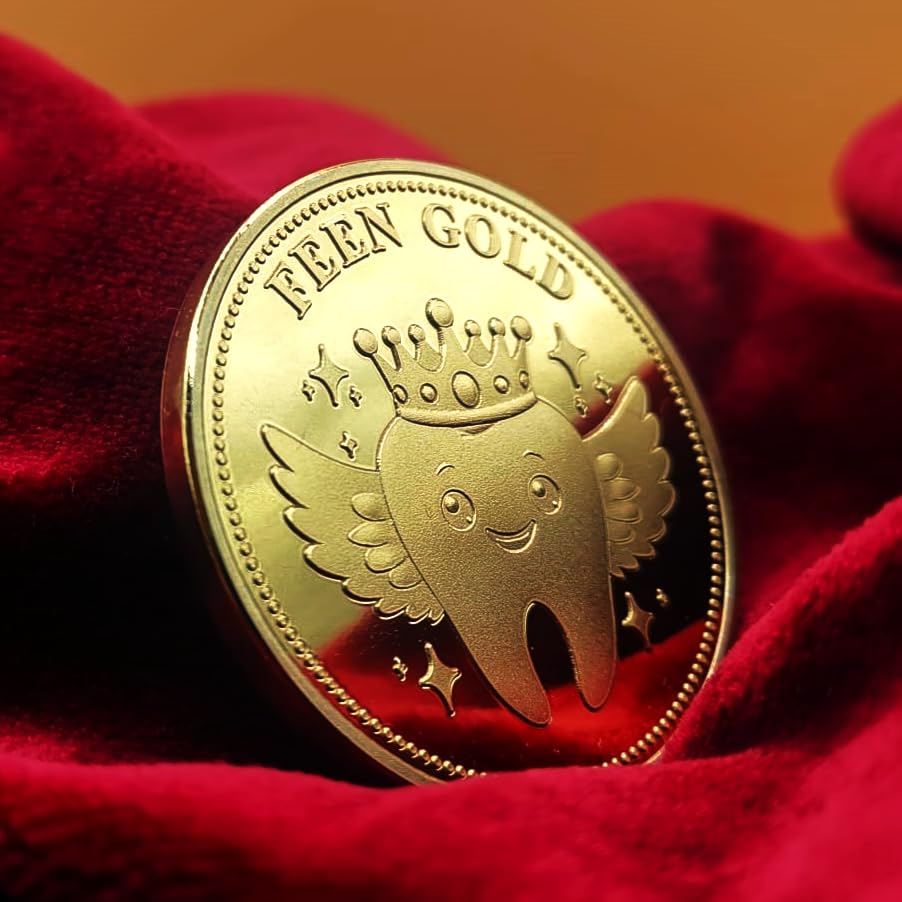 FEEN GOLD Zahnfeemünzen – Erinnerungsstücke zum Zahnwechsel für Kinder – Symbol für Mut, Rituale & erste Zähne (24 Karat vergoldet, ohne Urkunde)