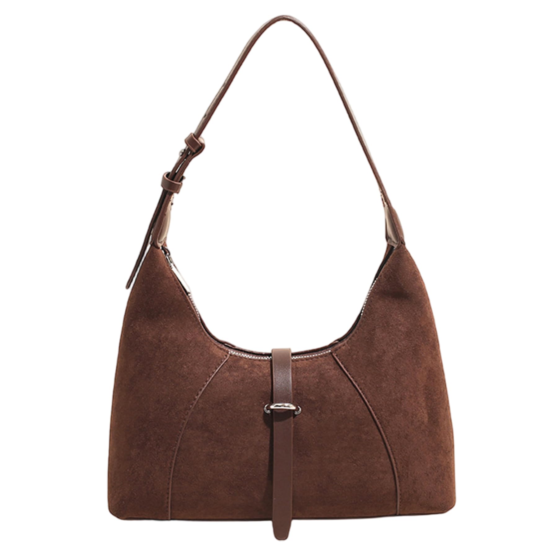 CAKEEYUM Suede Handbags Large Capacity Zippered Brown Suede Bag Adjustable Strap Retro Women's Crossbody Handbags, Dark Brown Purse, Shoulder Bag for Women, Crossbody