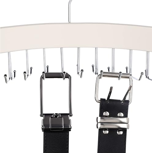Miniatura 5 de 2 piezas de madera para cinturón de corbata, ajustable, 24 ganchos para cinturón, colgador de cinturón, organizador colgante accesorios para hombres