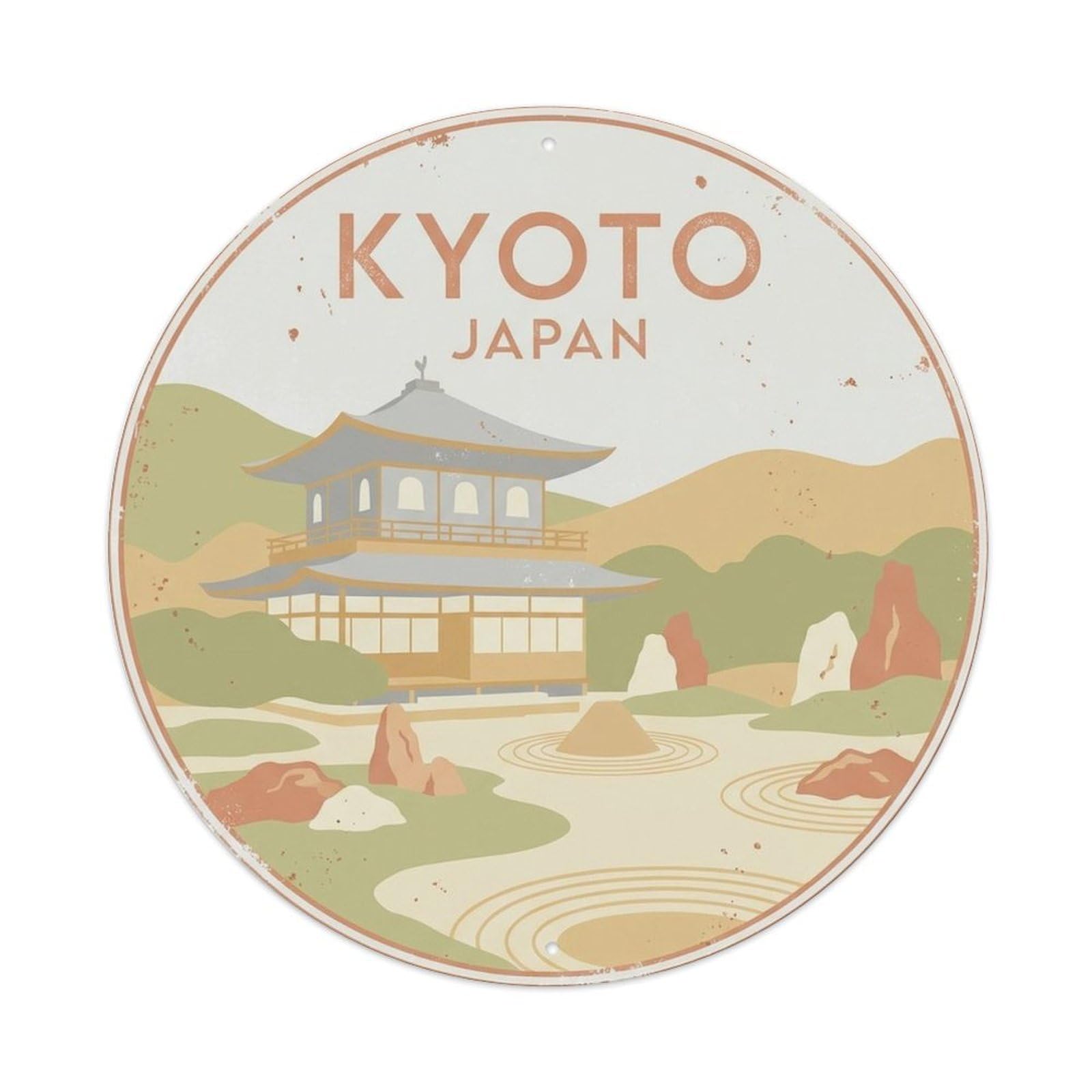 Kyoto Japan Woodblock Travel Geometric Heritage Journey Metal Tin Sign