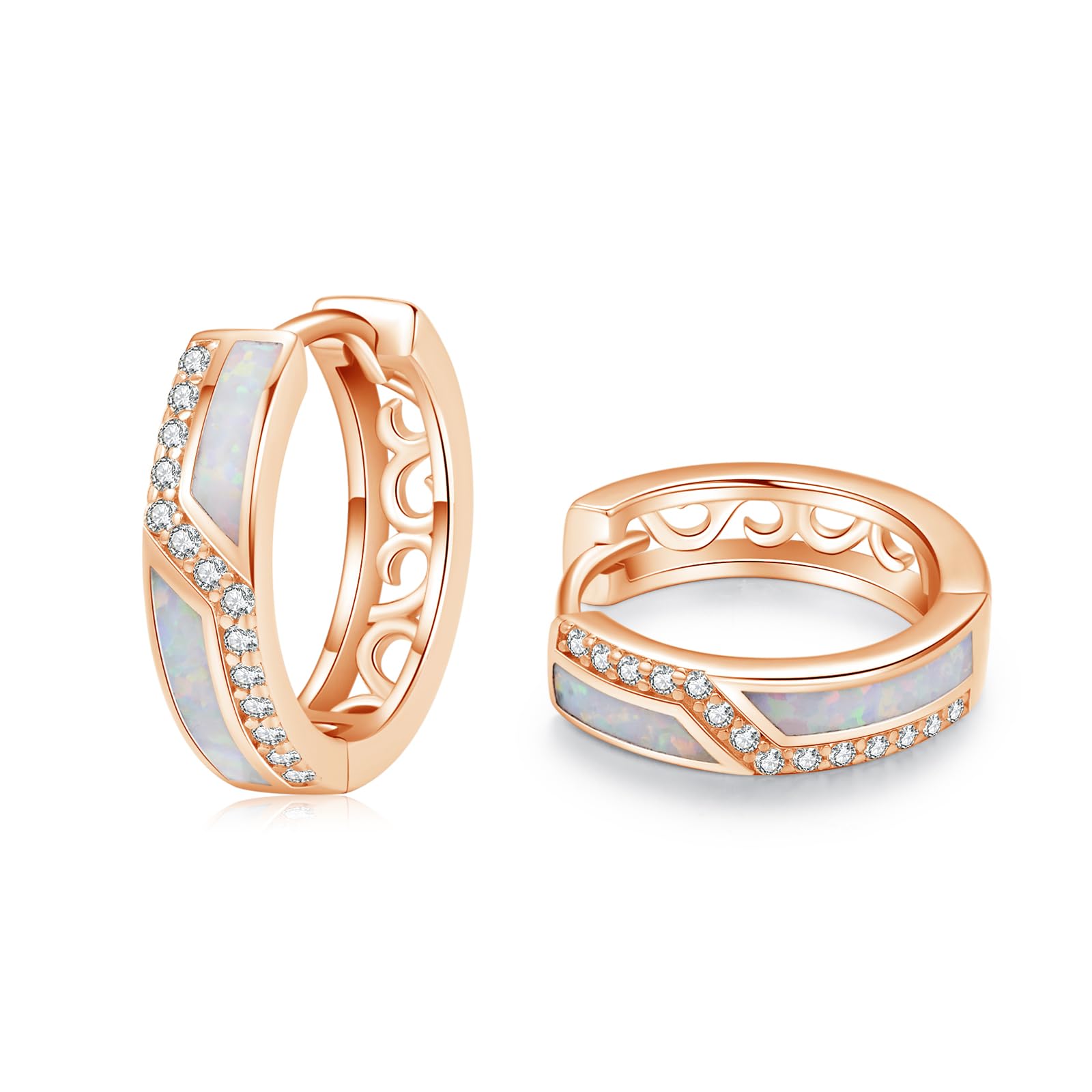 Orecchini da donna in argento sterling 925, con opale, piccoli orecchini a cerchio in argento, con zircone, opale, idea regalo per donne, mogli, ragazze, 15 mm