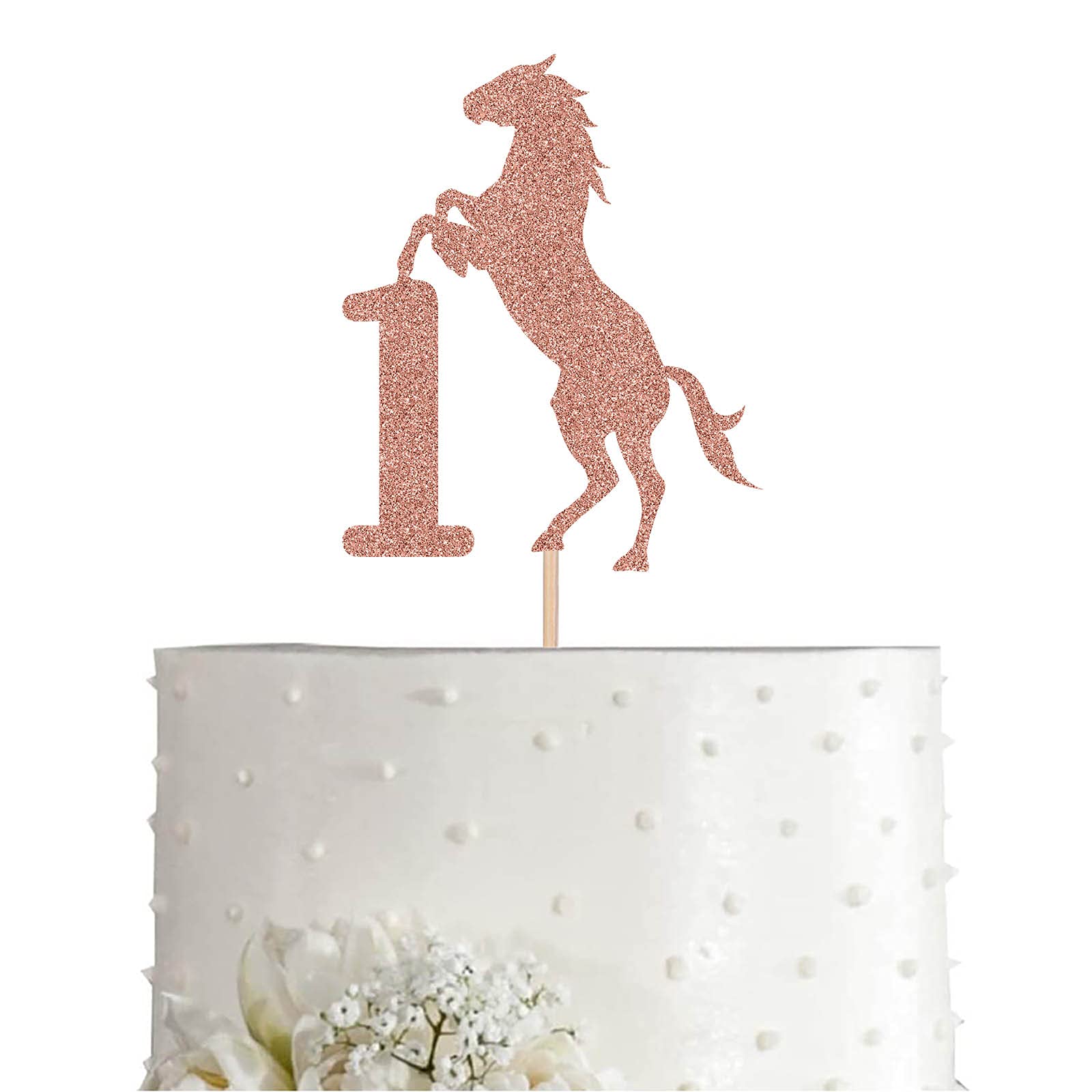 Rose Horse 1 Cake Topper, Rose Gold Glitter Horse Happy 1st Birthday Decoration