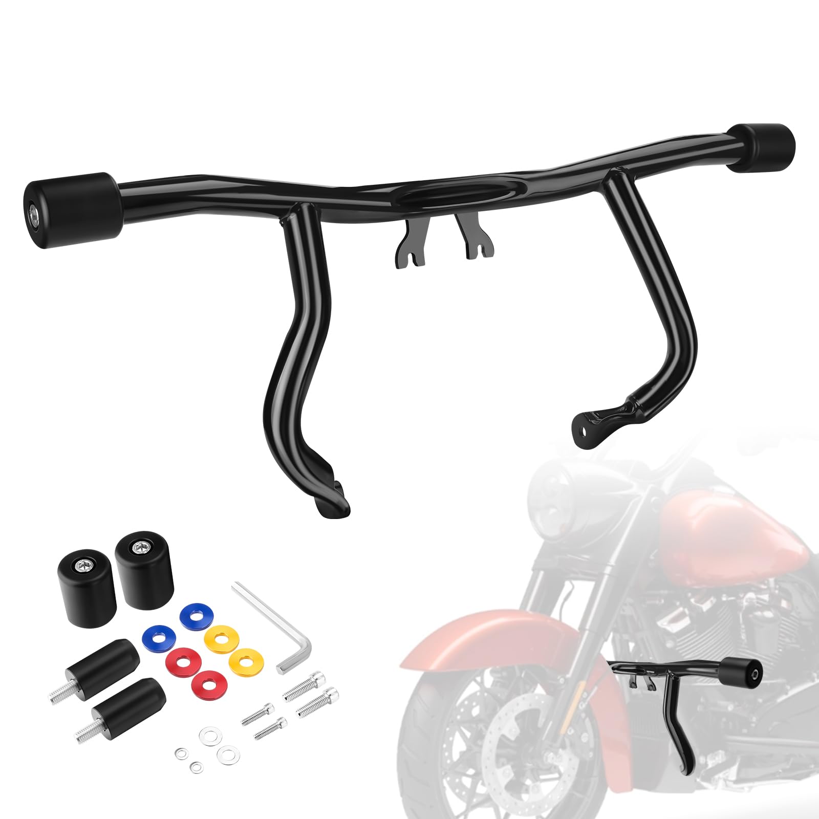 Engine Guard Flat Out Crash Bar Compatible with Harley Davidson Touring Street Glide Road Glide Road King Electra Glide Ultra Limited 2014-2025 Gloss Black Engine Guard