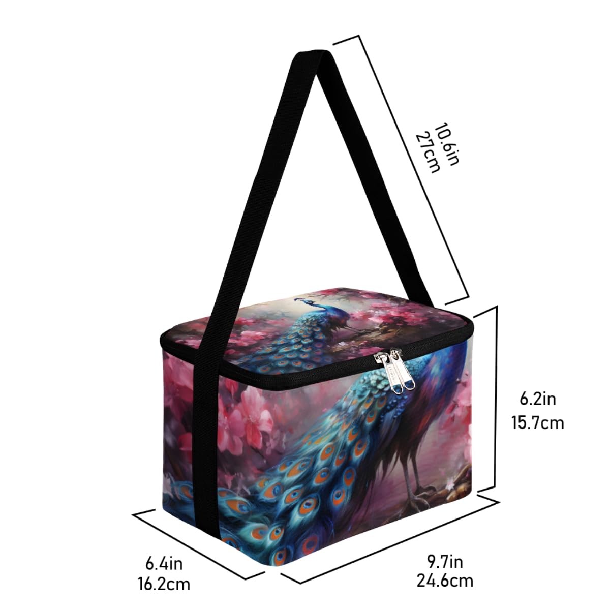 Lunch Bags for Women Men 9 Cans,Peacock Hot & Cold Food Delivery Bag Insulated Grocery Bag Insulated Lunch Box Beautiful Peacock Cooler Bag for Office Work Picnic Beach