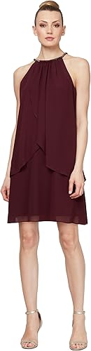 S.L. Fashions Vestido de cóctel corto con cuello halter con cuentas para mujer, invitada de boda, vestido de fiesta, (tallas pequeñas y regulares)