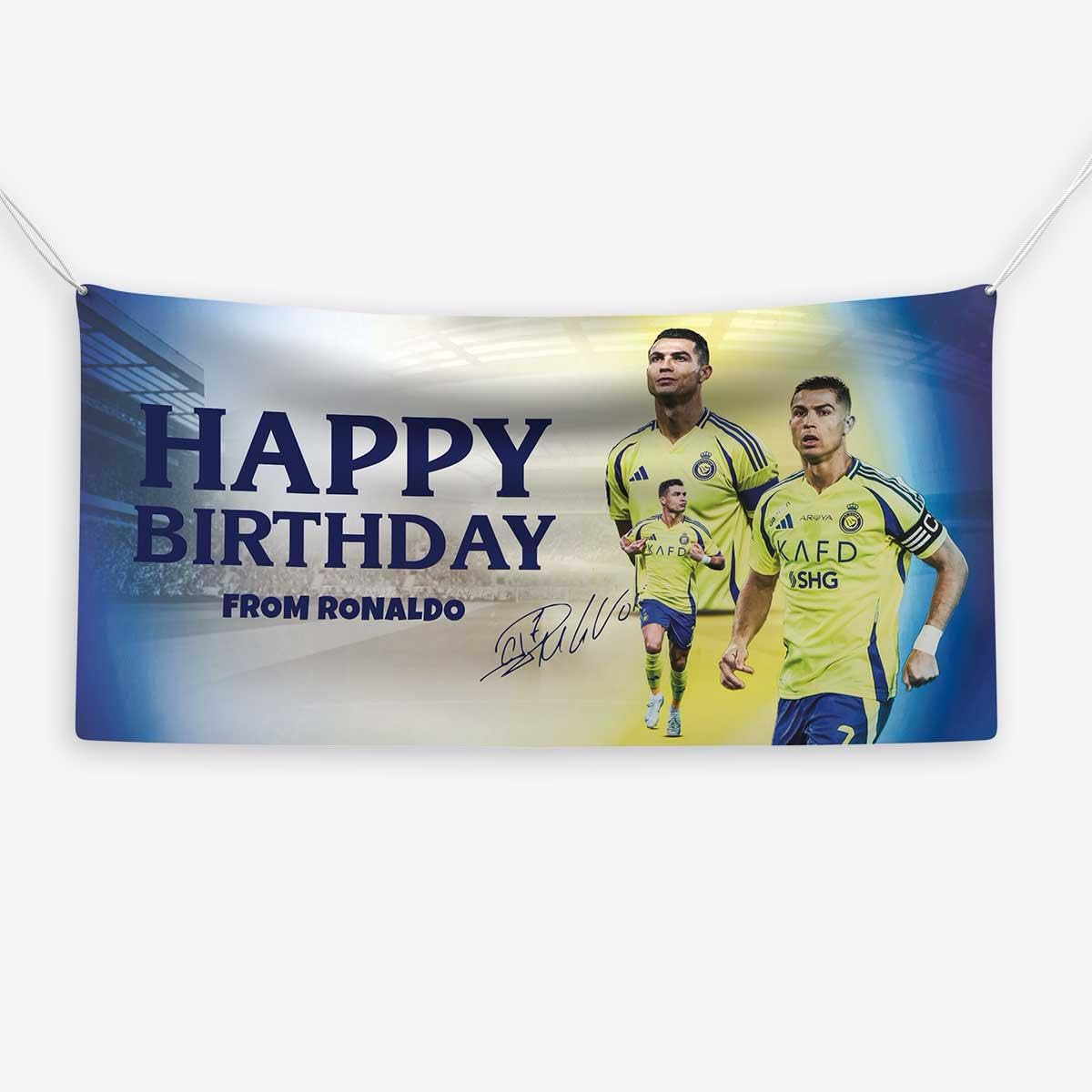 Cristiano Ronaldo Birthday Banner Custom Football Party Decoration with Signature Al Nassr Themed Wall Hanging Boys & Girls Birthday Decor