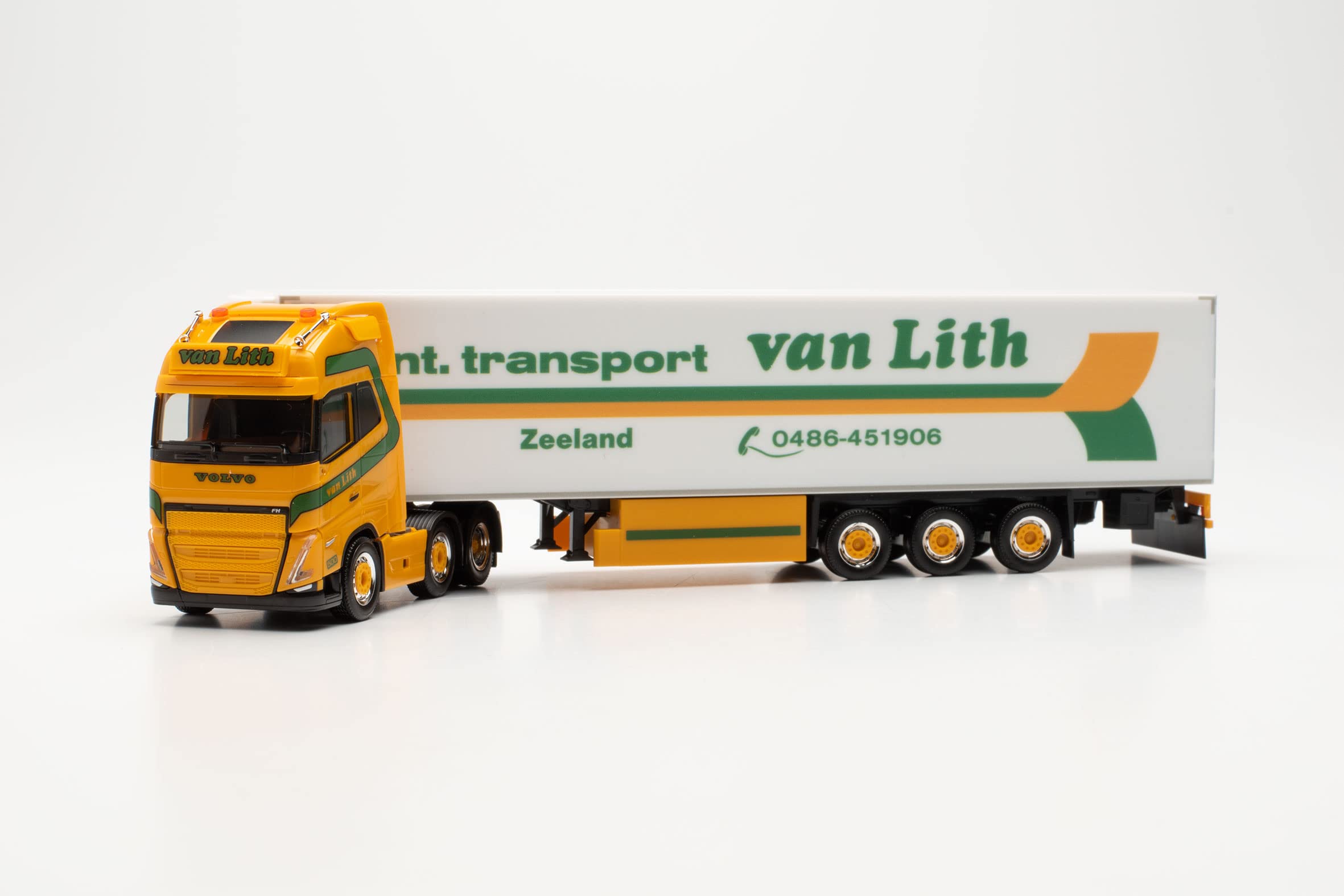 herpa Model ciężarówki Volvo FH Gl. XL 2020 6 x 2 podsiodłowa walizka chłodząca "Van Lith", wierny oryginałowi w skali 1:87, model ciężarówki do dioramy, przedmiot kolekcjonerski, dekoracyjne