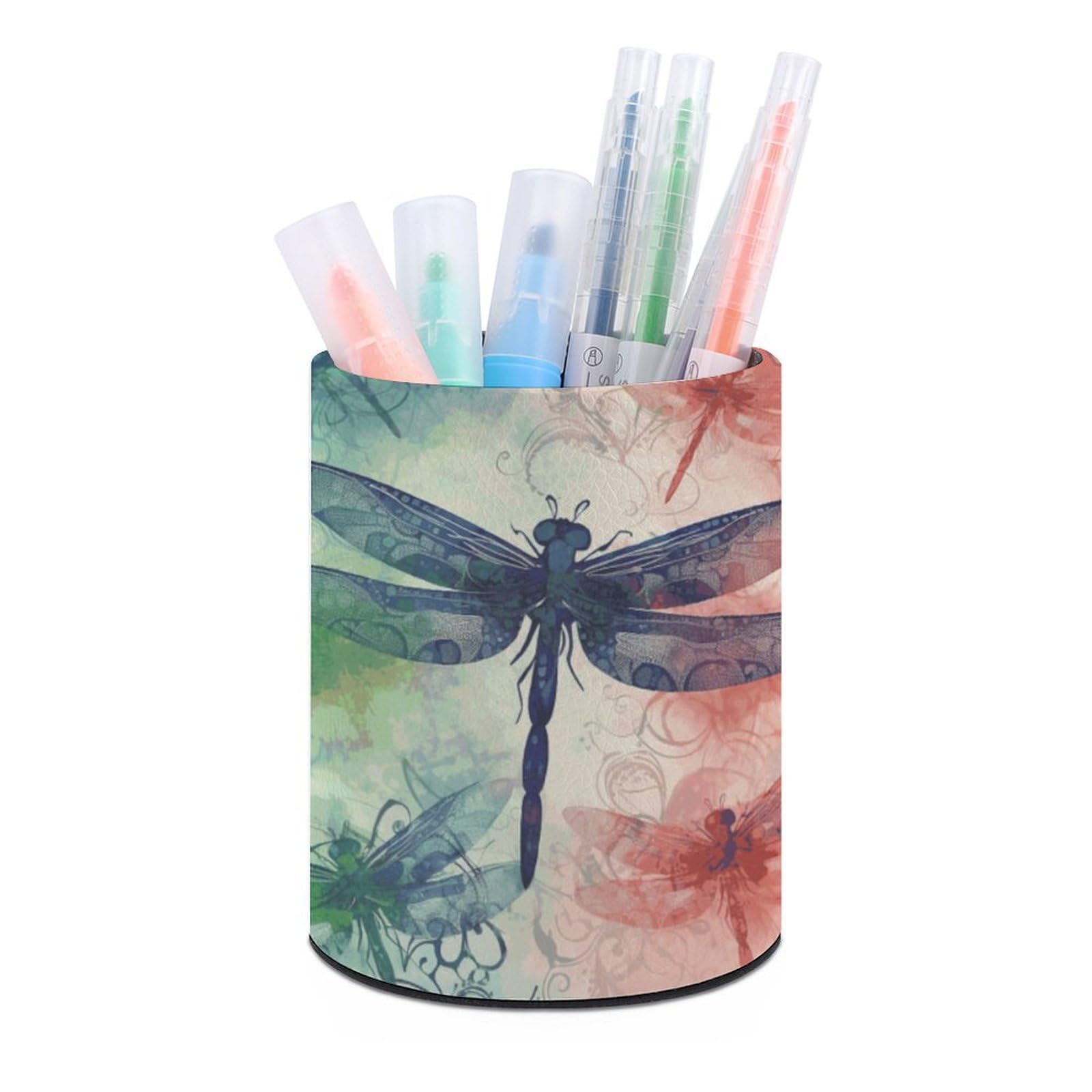 JTREHY Round Pen Holder,Modern Dragonfly Printed Makeup Brush Storage Box for Home Office Dressing Table