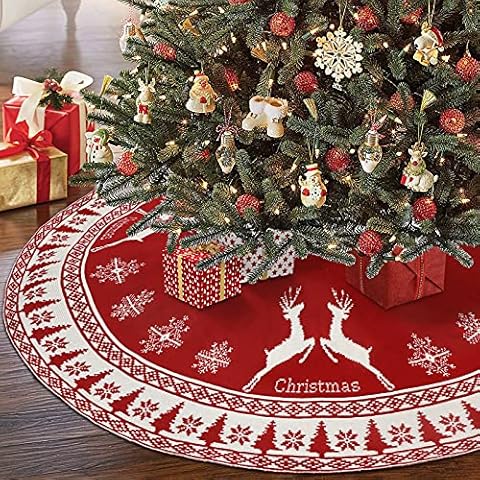 Fayavoo 48 Inch Red Christmas Tree Skirt Cover