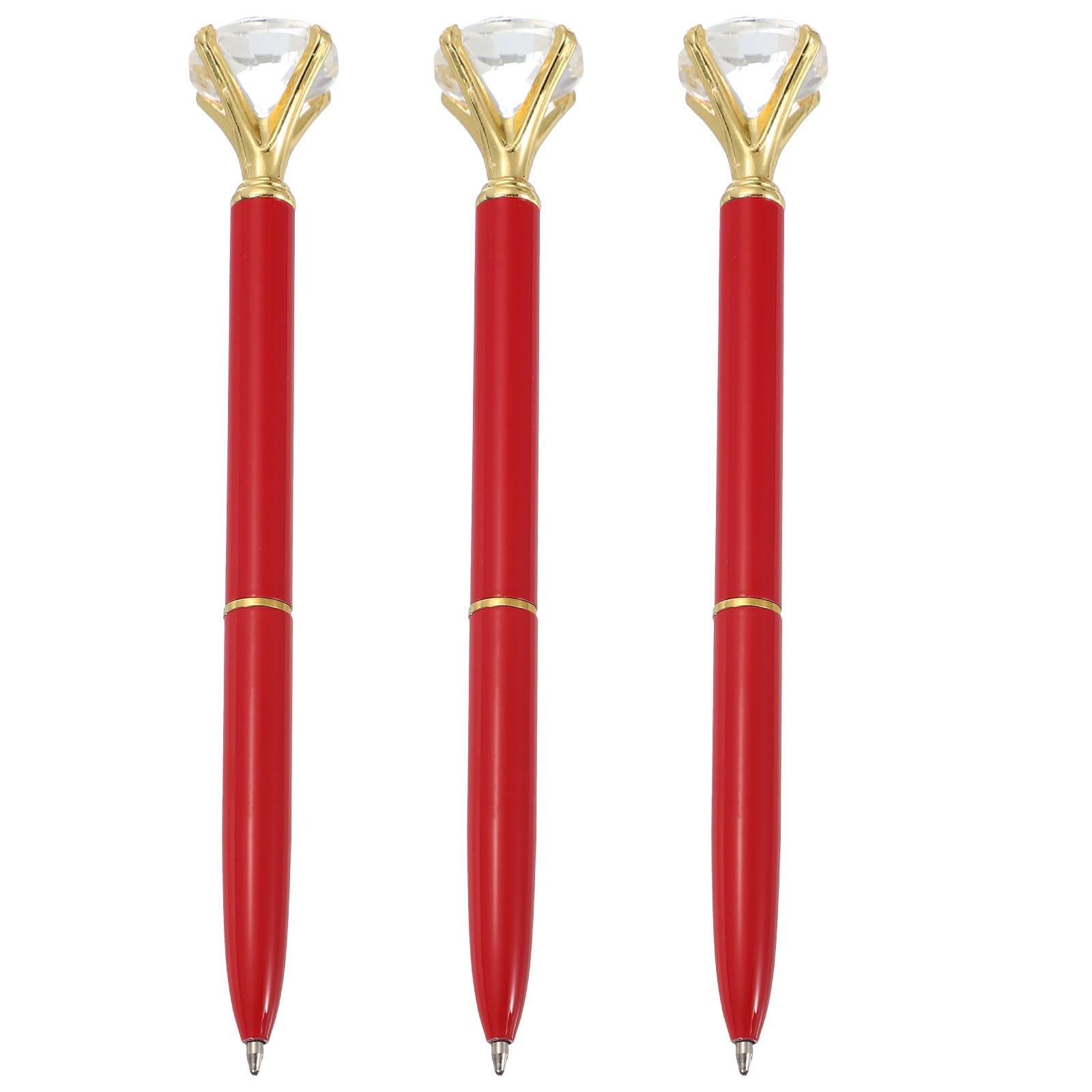 PATIKIL Black Ink Ballpoint Pen, 3pcs Crystal Diamond Twist Metal Pen 1.0mm Medium Point for Note Taking Journaling Gift Office, Red