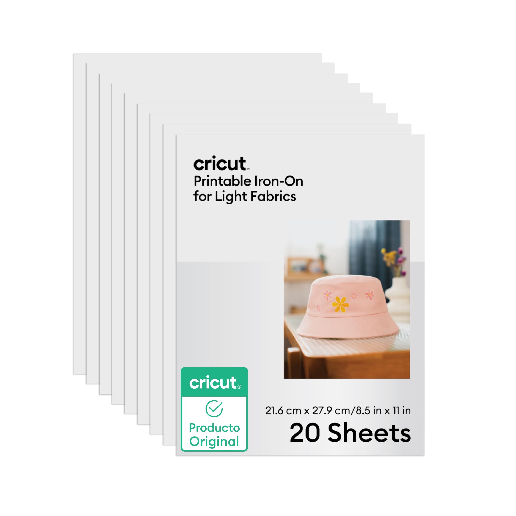 Cricut Papel de Transferencia para Tejidos Claros - 20 Hojas A4 - Vinilo Textil Imprimible para Impresoras de Inyección de Tinta - Sin Espejo - Aguaresistente - Compatible con Cricut