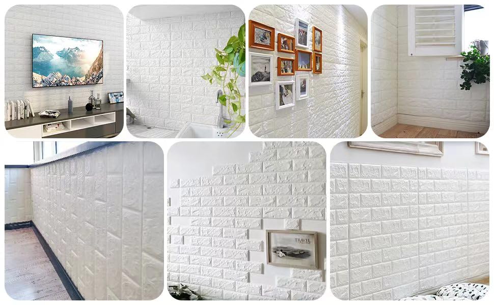 Image of CVD 3D PE Foam Self-Adhesive Wall Stickers | White Wallpaper for Home, Hotel, Living Room, Bedroom & Cafe | DIY Decorative Panel (70 x 77 cm, Approx. 5.8 Sq. Feet, 1 Piece)