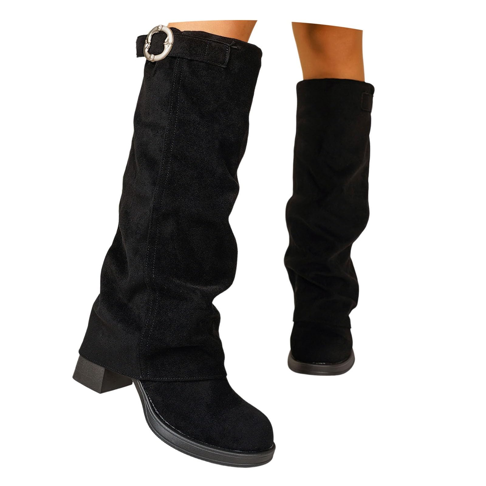 Overknees Stiefel Damen Shark Boots Schwarze Stiefe Slouchy Boots - Spitzer Zehenbereich Plateauabsatz Langschaft Knee High Boots Winter Warme Leder Mode Komfort Dressy