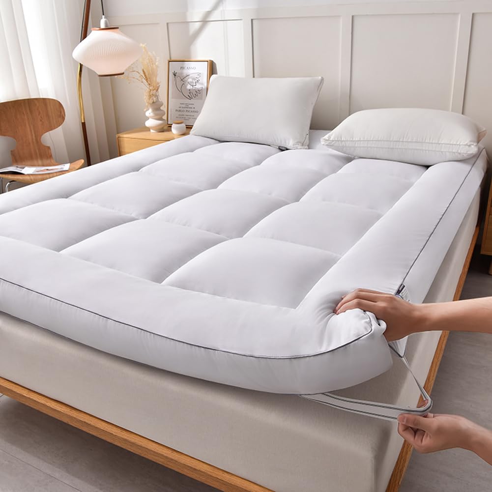 Cubrecolchón individual / individual / Queen / King Size / 8 cm de grosor para el dolor de espalda, colchón japonés súper suave para futón japonés cama de invitados (blanco, 200 x 220 cm)